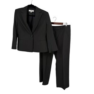 Le Suit Essentials Womens 14P Black Pinstripe 2 Piece Pant Suit Set Business